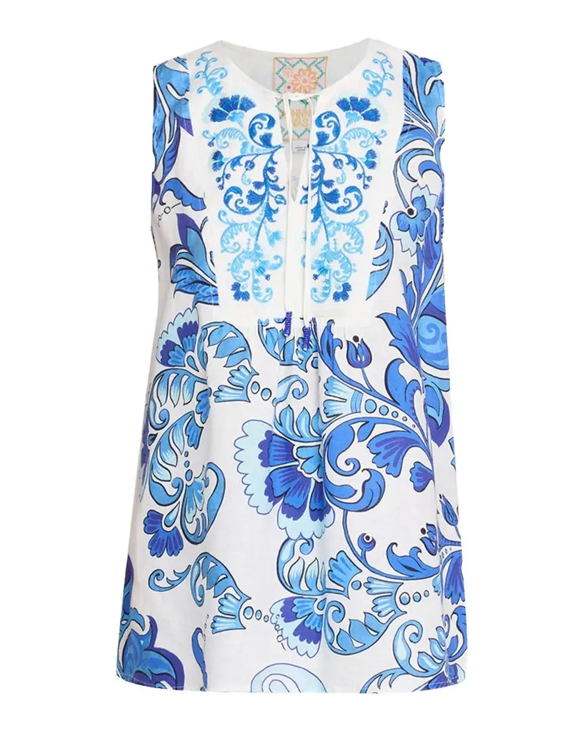 Johnny Was Embroidered Floral-Print Linen Tank Top | Image 1 Johnny Was Embroidered Floral-Print Linen Tank Top | Image 1