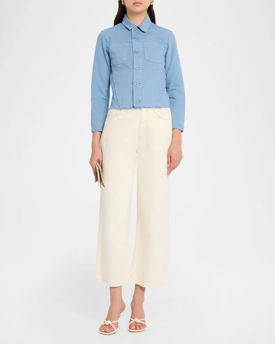 L'Agence Janelle Raw-Edge Button-Front Denim Shirt | Thumbnail 2 L'Agence Janelle Raw-Edge Button-Front Denim Shirt | Thumbnail 2