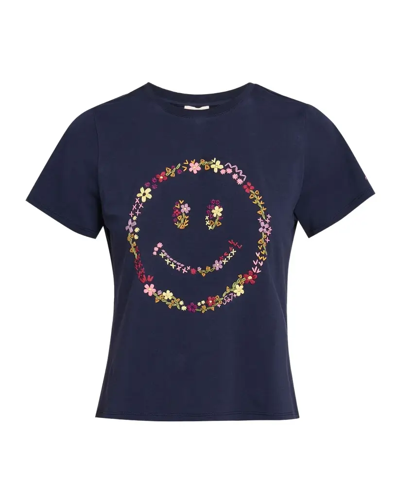 Cinq à Sept Wildflower Embroidered Shrunken Tee | Image 1 Cinq à Sept Wildflower Embroidered Shrunken Tee | Image 1