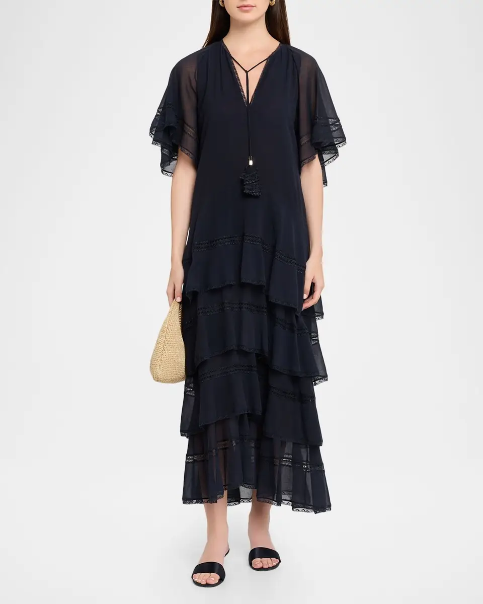 Dorothee Schumacher Dreamful Volumes Tiered Lace-Trim Midi Dress | Thumbnail 2