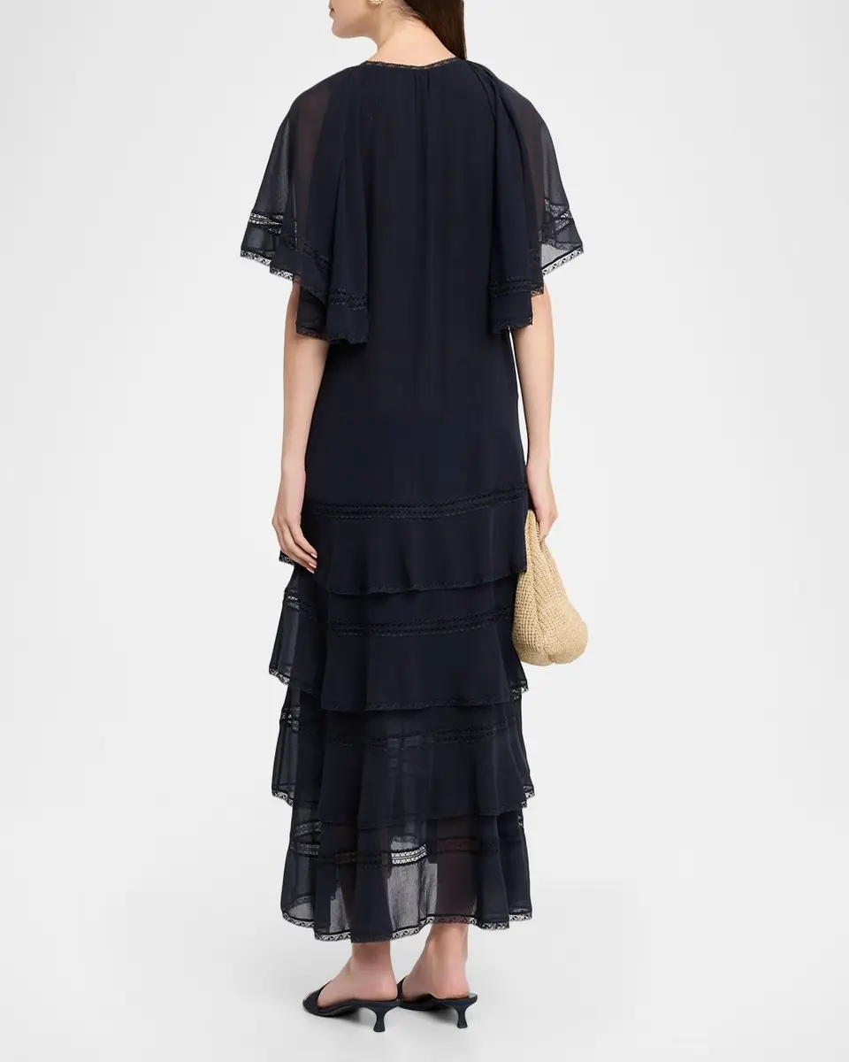 Dorothee Schumacher Dreamful Volumes Tiered Lace-Trim Midi Dress | Thumbnail 3
