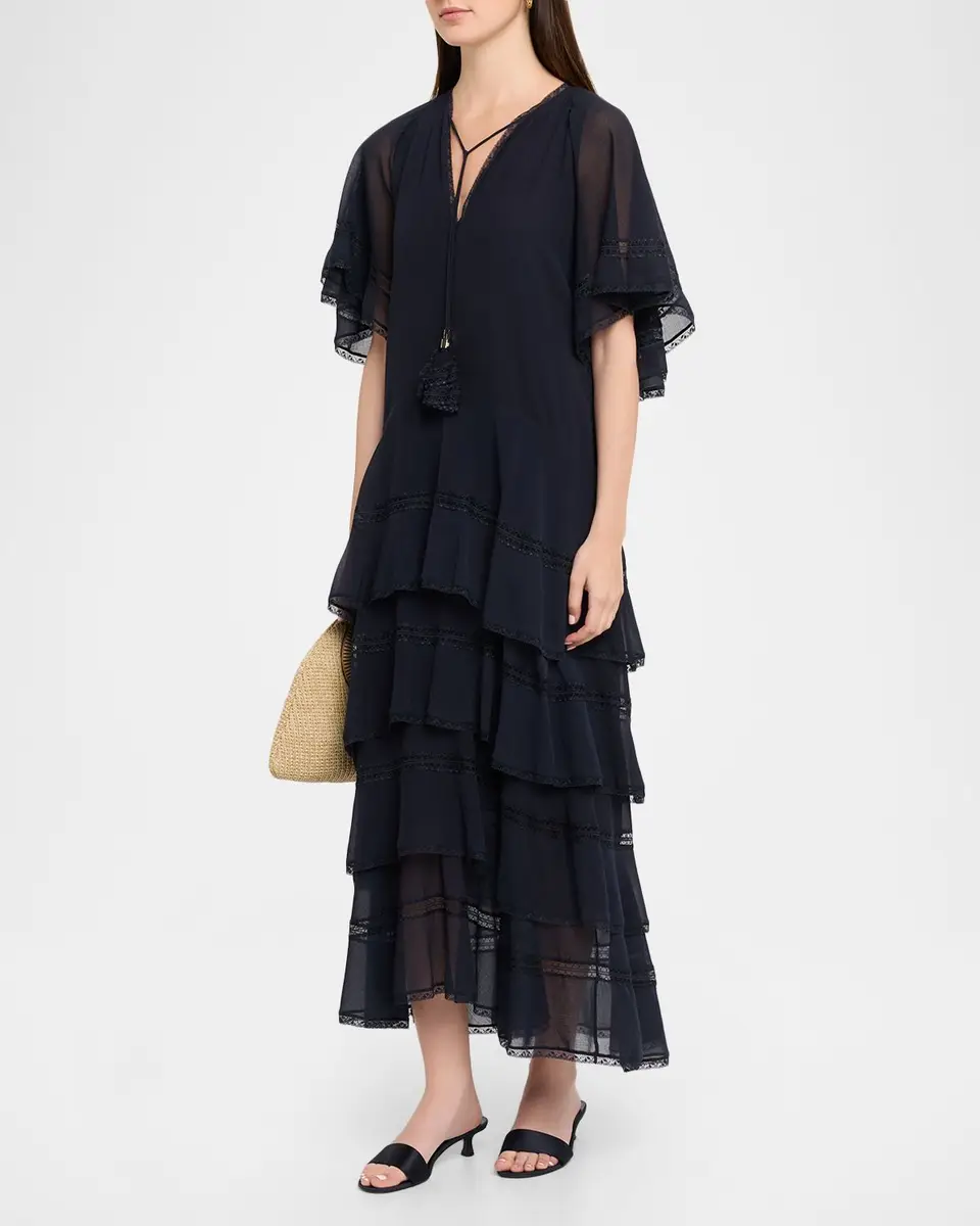 Dorothee Schumacher Dreamful Volumes Tiered Lace-Trim Midi Dress | Thumbnail 4