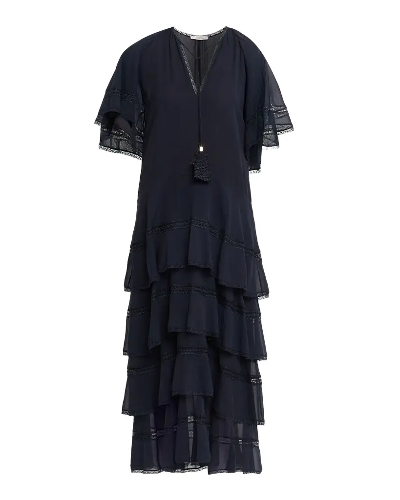Dorothee Schumacher Dreamful Volumes Tiered Lace-Trim Midi Dress | Image 1 Dorothee Schumacher Dreamful Volumes Tiered Lace-Trim Midi Dress | Image 1