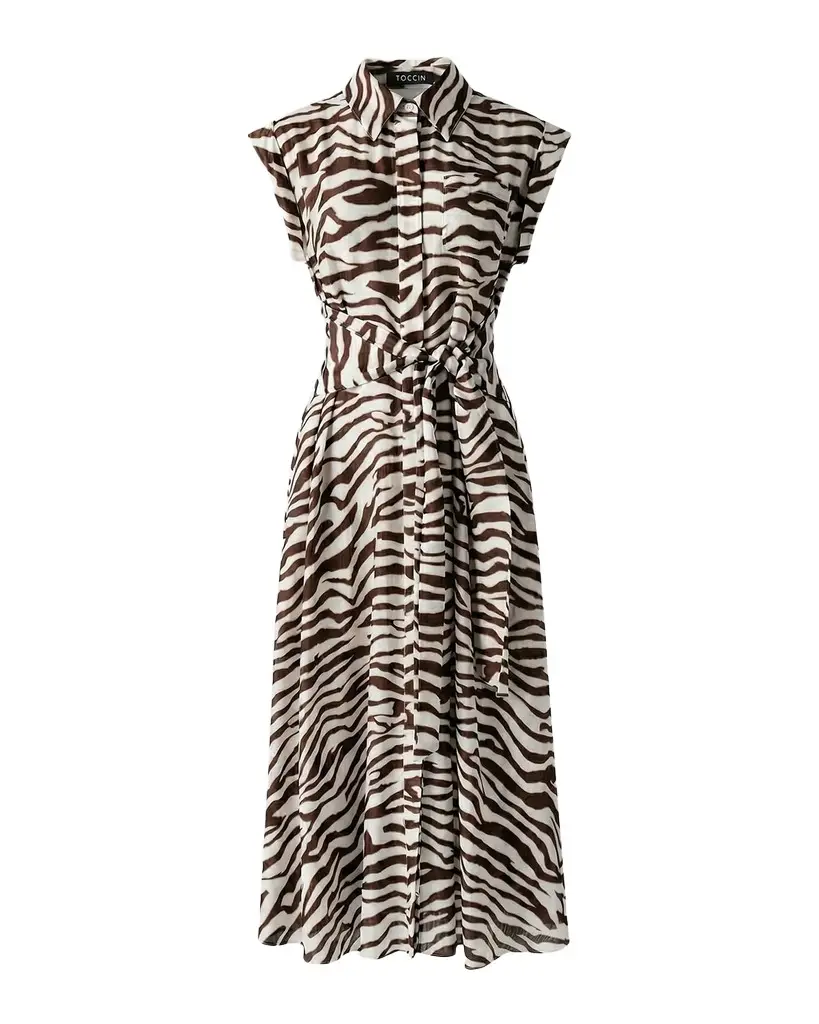 Toccin Serena Zebra Rolled-Sleeve Shirtdress