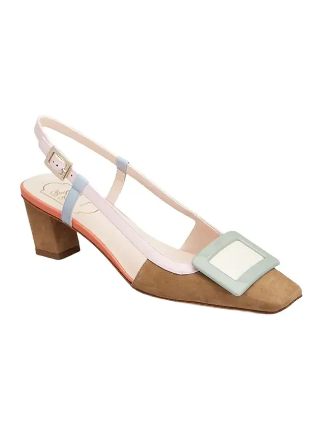 45mm Belle Vivier Patent Leather and Suede Lacquered Buckle Slingback Pumps 45mm Belle Vivier Patent Leather and Suede Lacquered Buckle Slingback Pumps