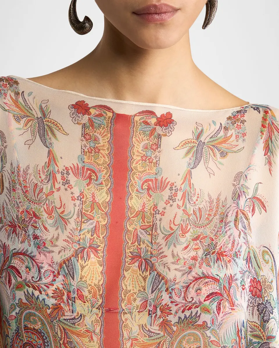 Etro Paisley Foliage Motif Silk Poncho Top | Thumbnail 4 Etro Paisley Foliage Motif Silk Poncho Top | Thumbnail 4