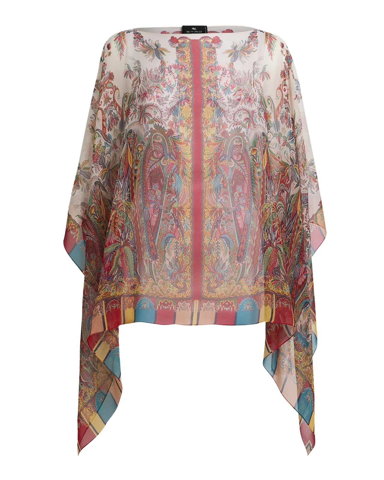 Paisley Foliage Motif Silk Poncho Top
