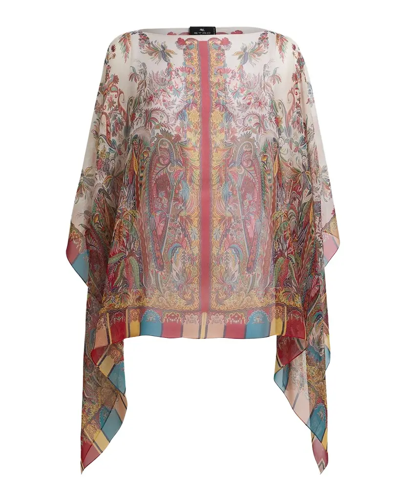 Etro Paisley Foliage Motif Silk Poncho Top | Image 1 Etro Paisley Foliage Motif Silk Poncho Top | Image 1