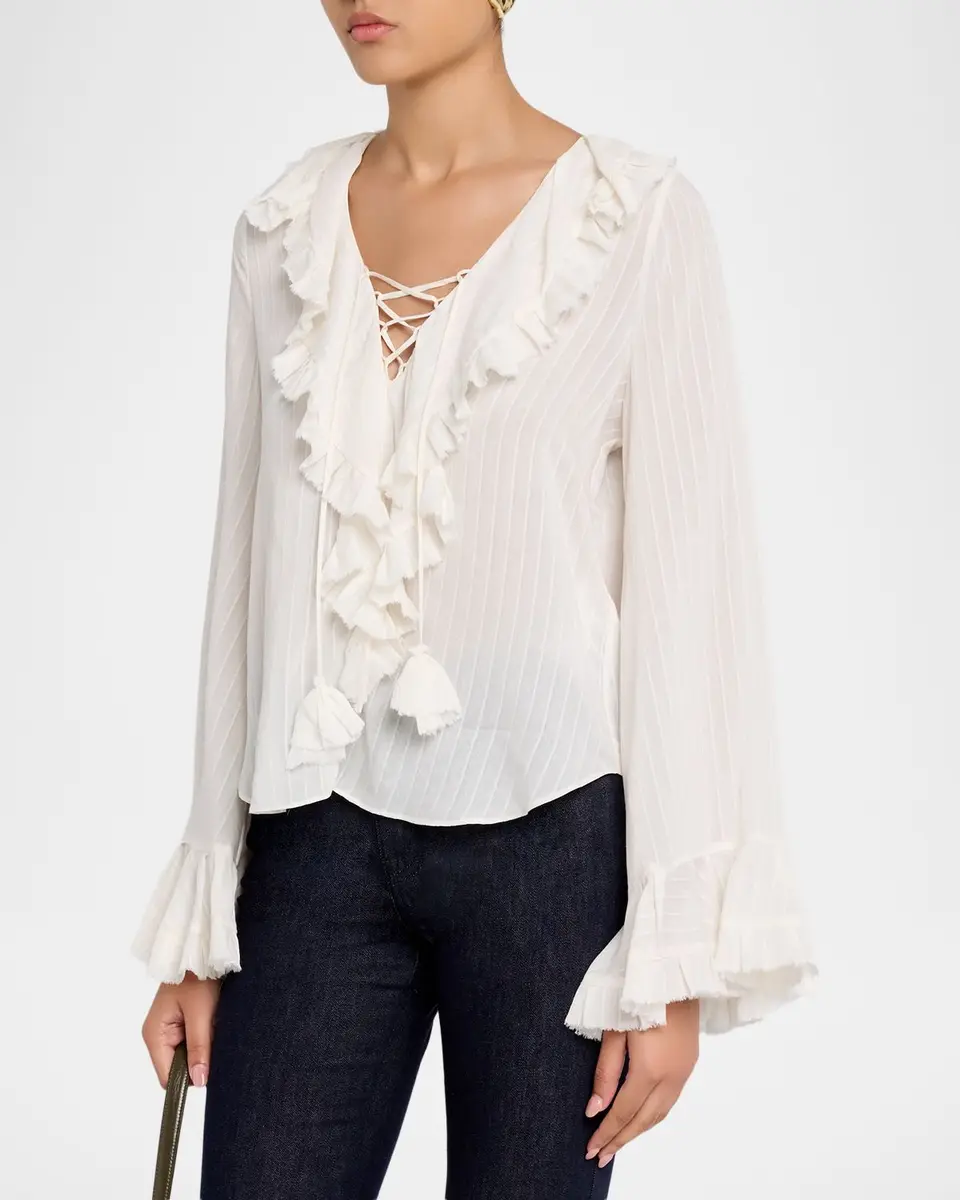 Dorothee Schumacher Striped Ruffle Lace-Up Blouse | Thumbnail 4 Dorothee Schumacher Striped Ruffle Lace-Up Blouse | Thumbnail 4