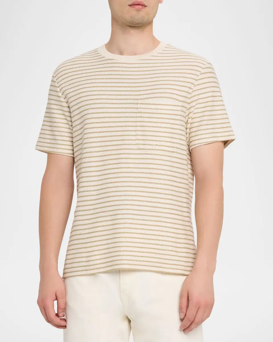 Frame Men's Striped Ribbed Cotton T-Shirt | Thumbnail 4 Frame Men's Striped Ribbed Cotton T-Shirt | Thumbnail 4