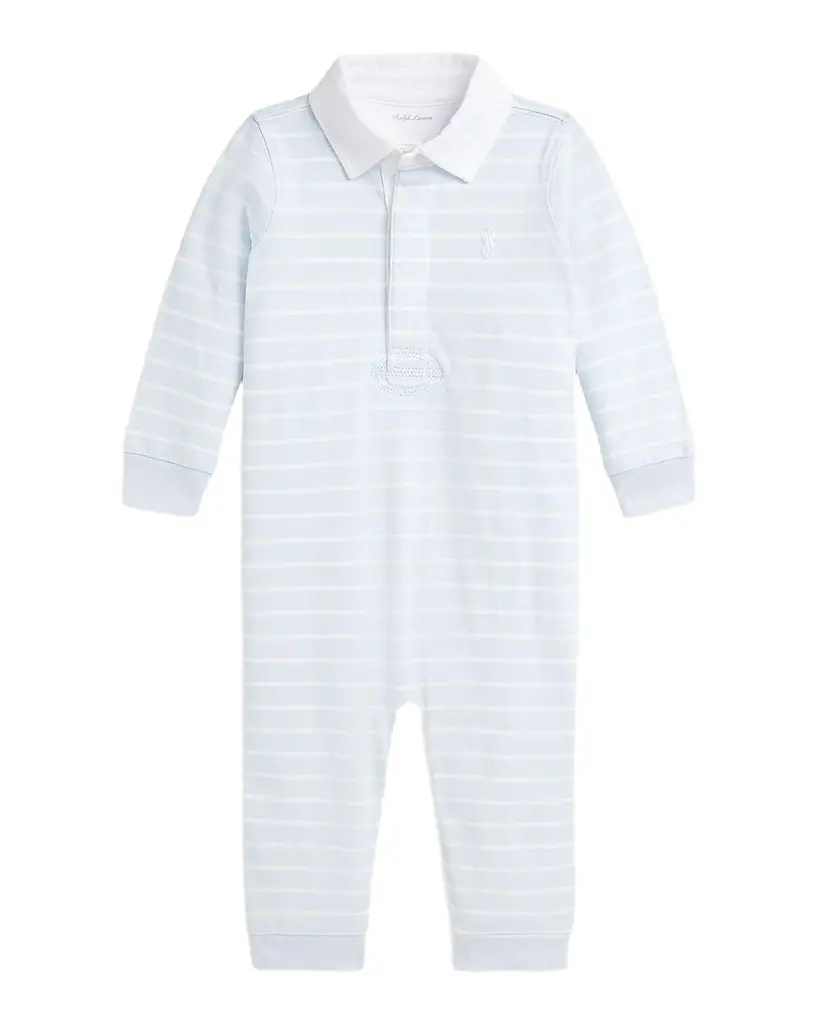 Ralph Lauren Boy's Striped Cotton Rugby Jersey Coverall, Size NB-12M | Image 1 Ralph Lauren Boy's Striped Cotton Rugby Jersey Coverall, Size NB-12M | Image 1