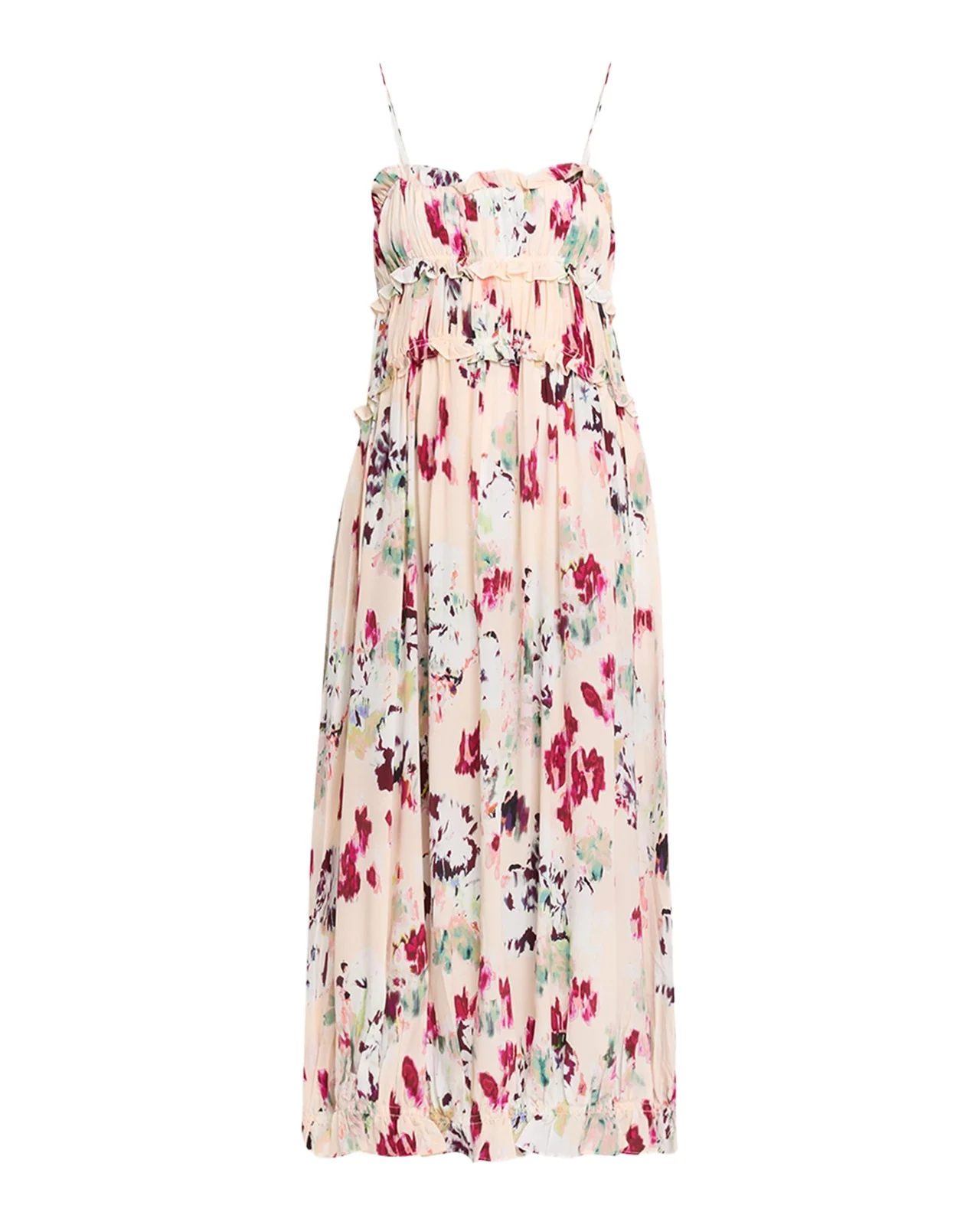 Clove Ruffled Floral Silk A-Line Midi Dress Clove Ruffled Floral Silk A-Line Midi Dress