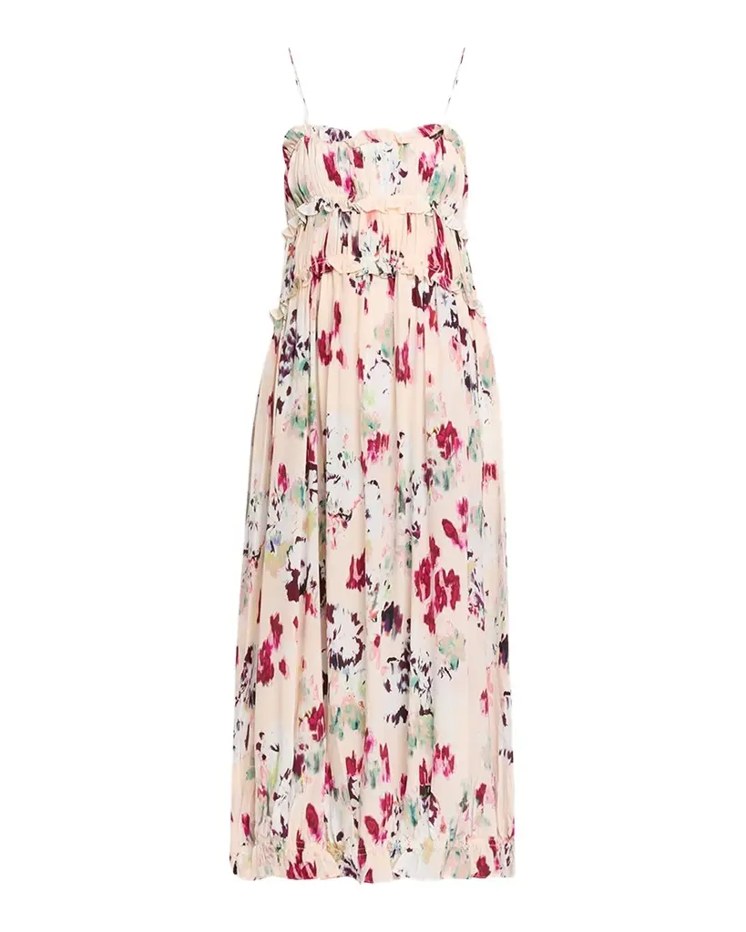 Ulla Johnson Clove Ruffled Floral Silk A-Line Midi Dress | Image 1 Ulla Johnson Clove Ruffled Floral Silk A-Line Midi Dress | Image 1
