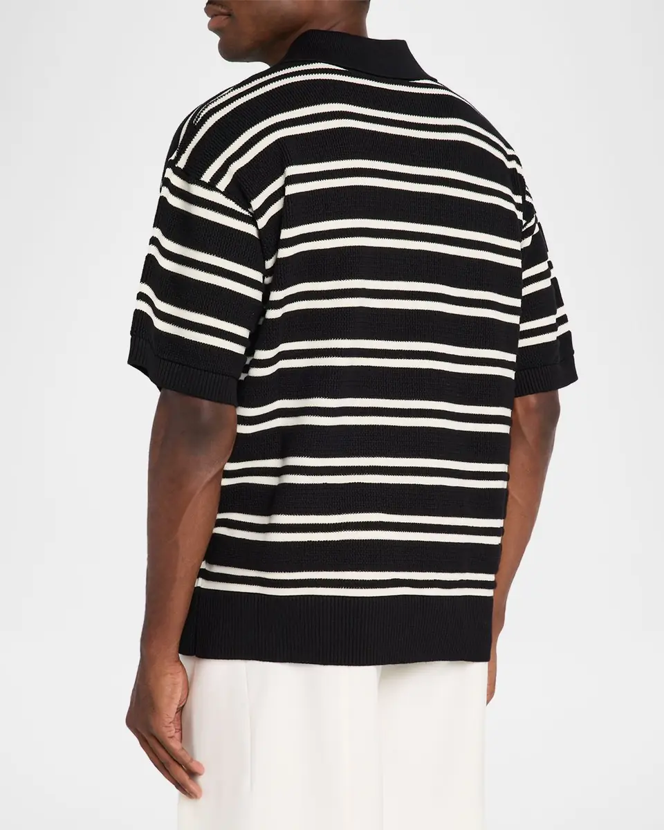 AMIRI Men's Rib-Knit Stripe Johnny Collar Polo Shirt | Thumbnail 2 AMIRI Men's Rib-Knit Stripe Johnny Collar Polo Shirt | Thumbnail 2