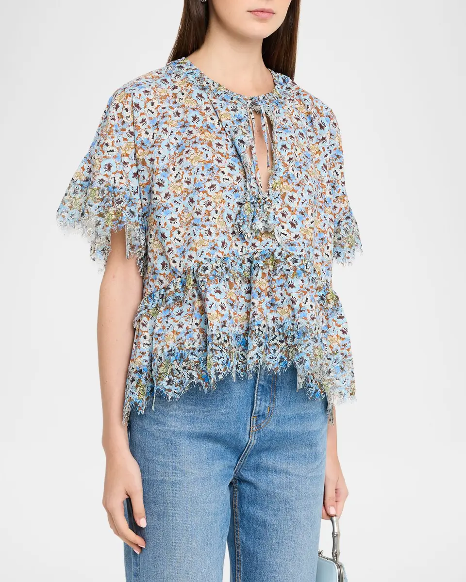 Dorothee Schumacher Floral Volumes Lace-Trim Cotton Blouse | Thumbnail 4