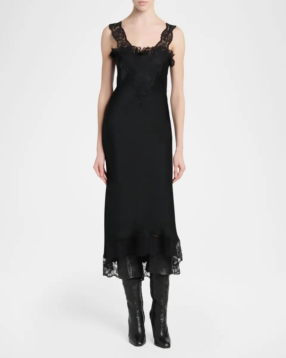Alexander McQueen Lace-Inset Draped Satin Evening Dress | Thumbnail 2 Alexander McQueen Lace-Inset Draped Satin Evening Dress | Thumbnail 2