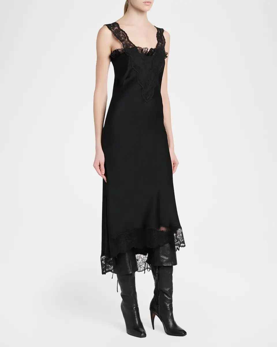 Alexander McQueen Lace-Inset Draped Satin Evening Dress | Thumbnail 4 Alexander McQueen Lace-Inset Draped Satin Evening Dress | Thumbnail 4