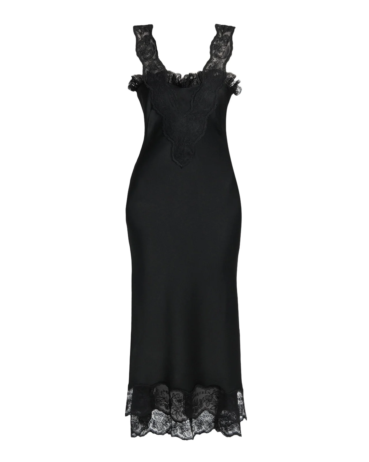 Lace-Inset Draped Satin Evening Dress
