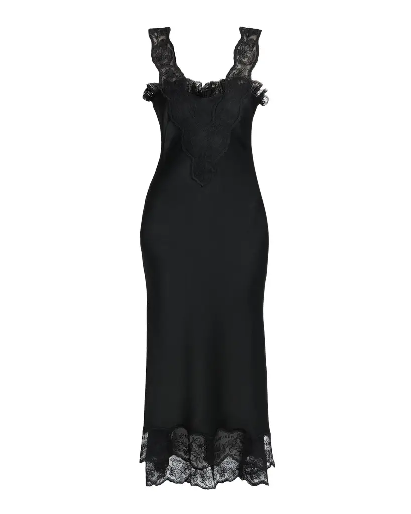 Lace-Inset Draped Satin Evening Dress