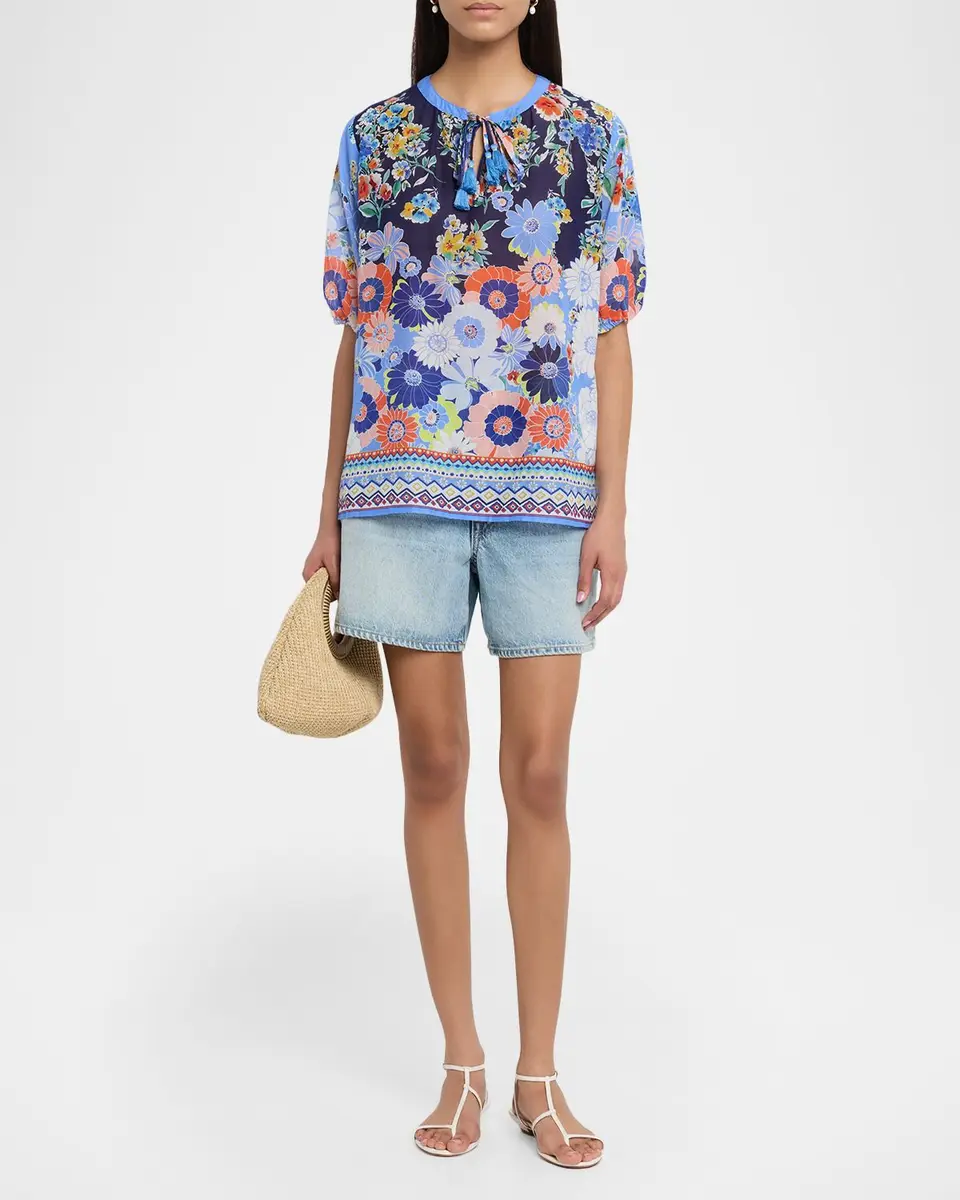 Johnny Was Margot Tasseled Floral-Print Blouse | Thumbnail 2