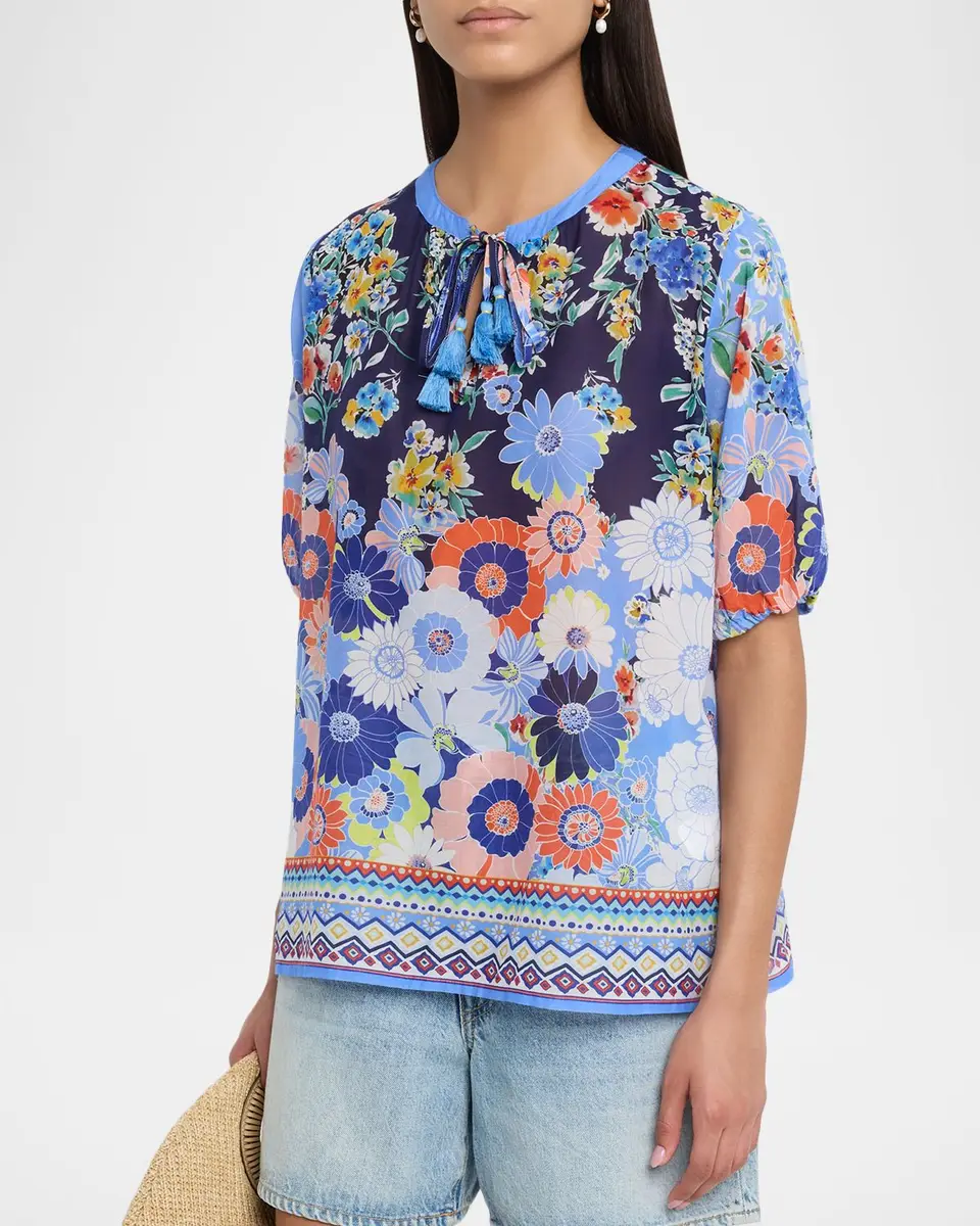 Johnny Was Margot Tasseled Floral-Print Blouse | Thumbnail 4