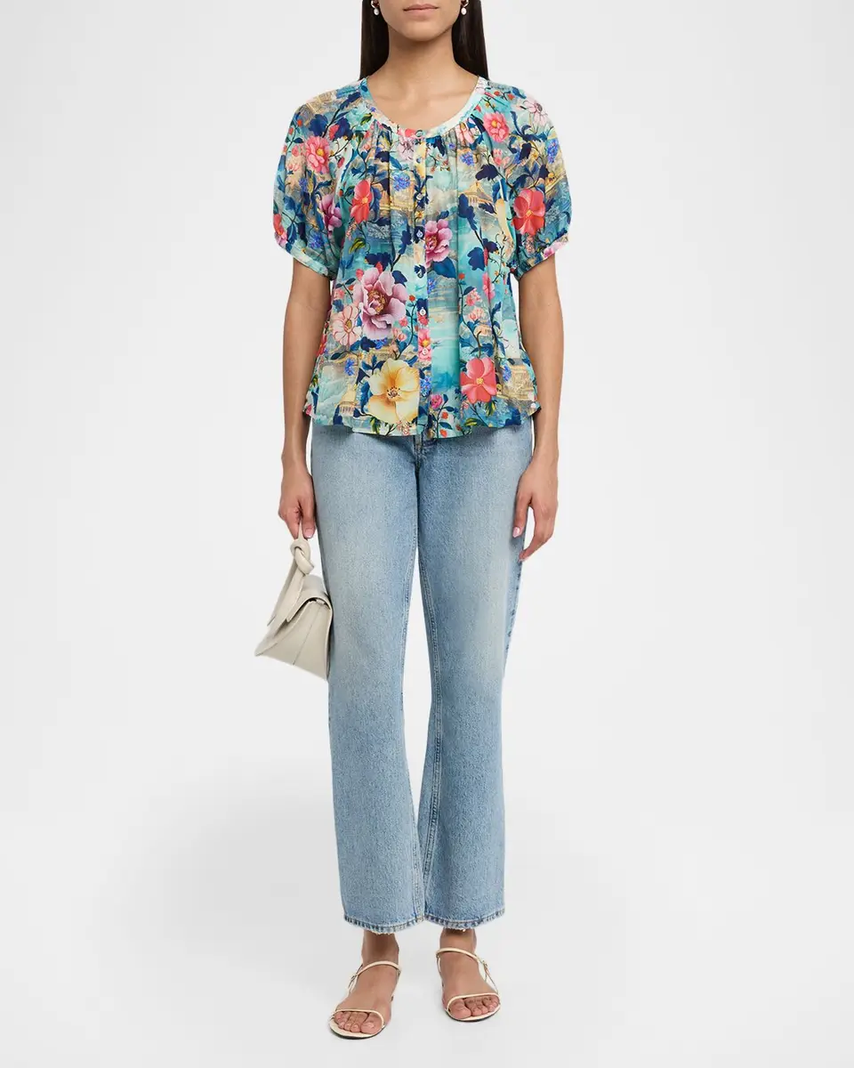 Johnny Was Avah Ruched Floral-Print Shirt | Thumbnail 2