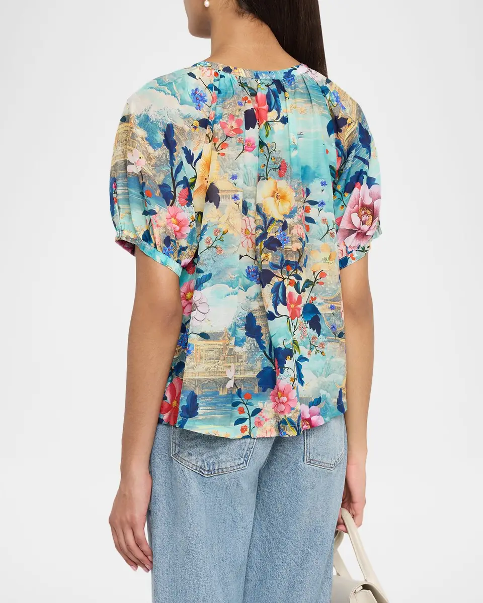 Johnny Was Avah Ruched Floral-Print Shirt | Thumbnail 3
