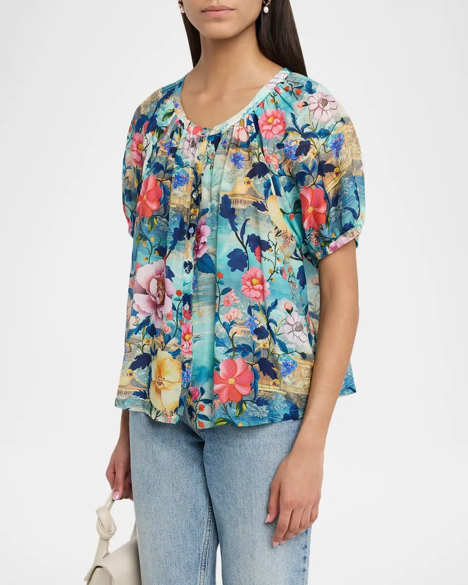 Johnny Was Avah Ruched Floral-Print Shirt | Thumbnail 4
