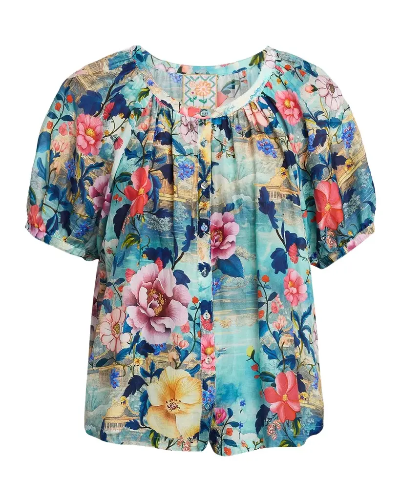 Johnny Was Avah Ruched Floral-Print Shirt | Image 1 Johnny Was Avah Ruched Floral-Print Shirt | Image 1