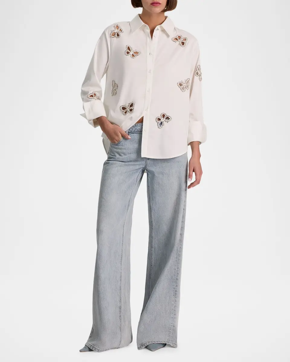 Alice + Olivia Finely Embellished Cutout Button-Front Shirt | Thumbnail 2 Alice + Olivia Finely Embellished Cutout Button-Front Shirt | Thumbnail 2