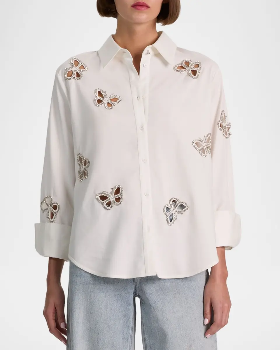 Alice + Olivia Finely Embellished Cutout Button-Front Shirt | Thumbnail 4 Alice + Olivia Finely Embellished Cutout Button-Front Shirt | Thumbnail 4