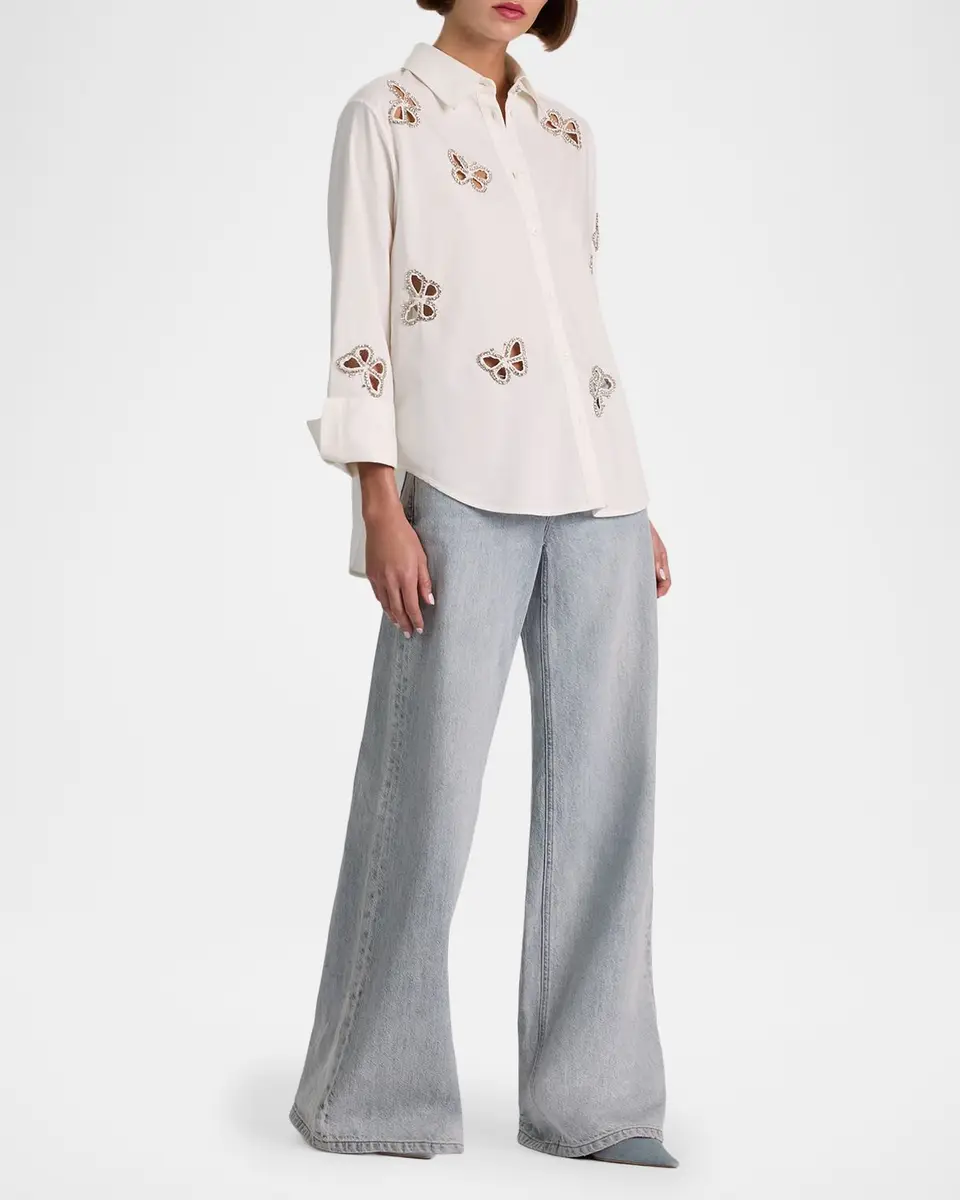 Alice + Olivia Finely Embellished Cutout Button-Front Shirt | Thumbnail 6 Alice + Olivia Finely Embellished Cutout Button-Front Shirt | Thumbnail 6
