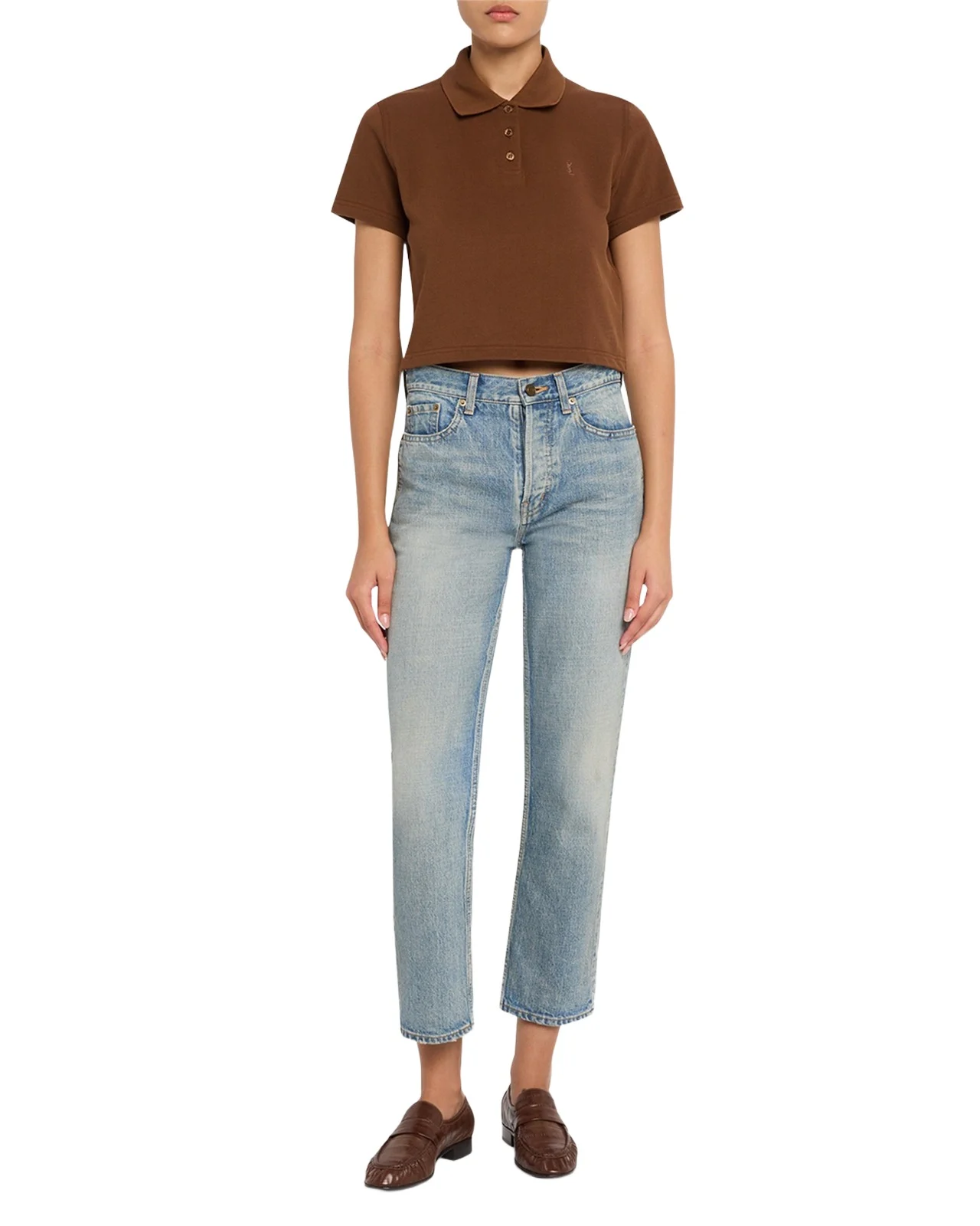 YSL Cotton Pique Crop Polo Shirt YSL Cotton Pique Crop Polo Shirt