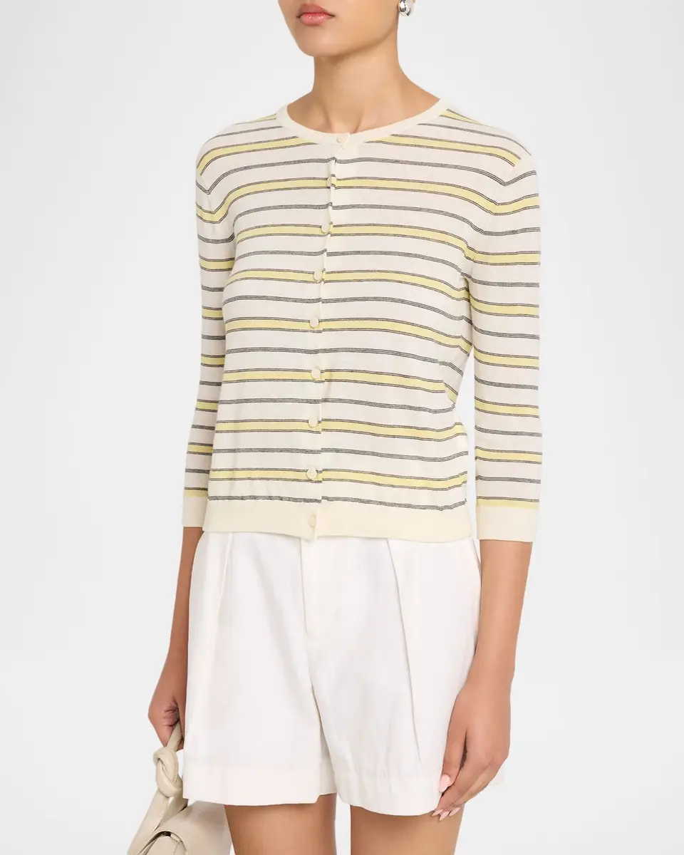 Vince Stripe Three-Quarter Sleeve Cardigan | Thumbnail 4 Vince Stripe Three-Quarter Sleeve Cardigan | Thumbnail 4