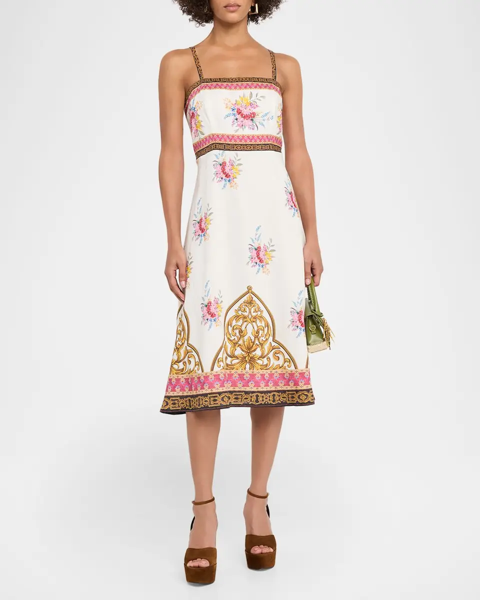 Elie Tahari The Annalise Floral and Scrollwork-Print Midi Dress | Thumbnail 2 Elie Tahari The Annalise Floral and Scrollwork-Print Midi Dress | Thumbnail 2
