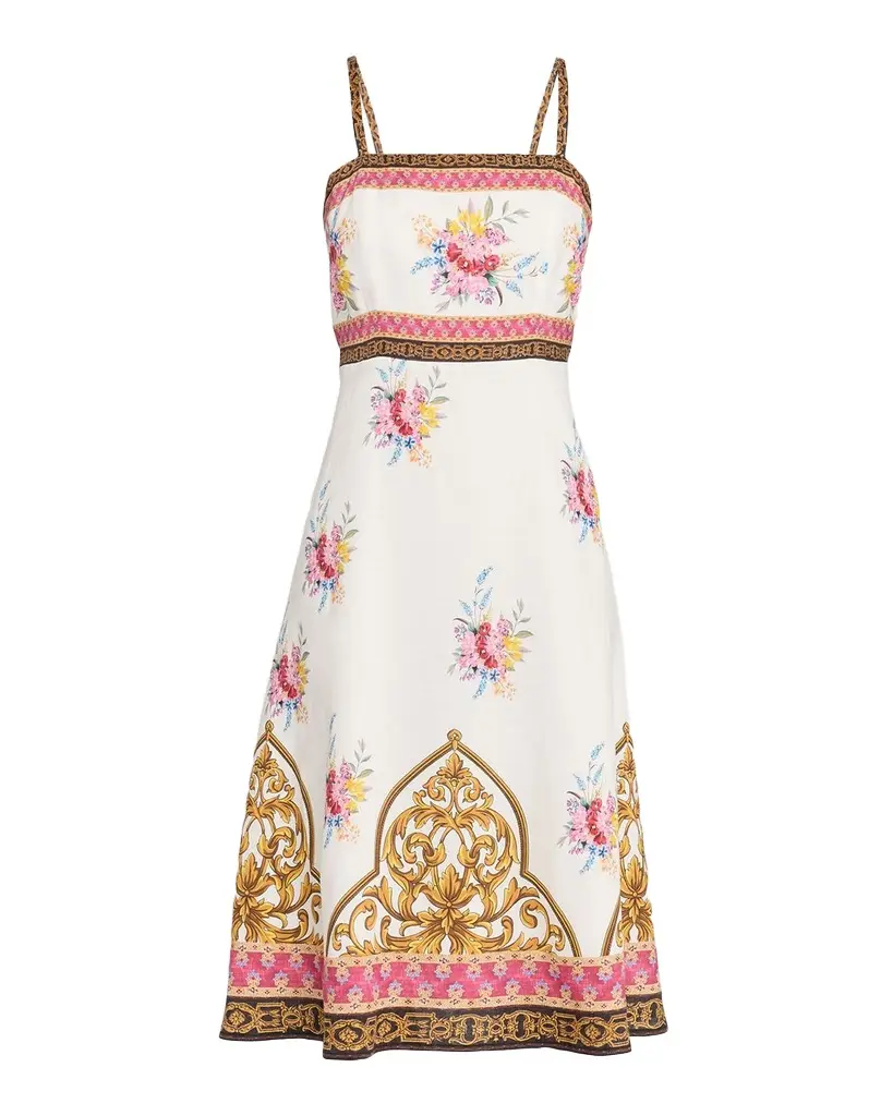 Elie Tahari The Annalise Floral and Scrollwork-Print Midi Dress | Image 1 Elie Tahari The Annalise Floral and Scrollwork-Print Midi Dress | Image 1