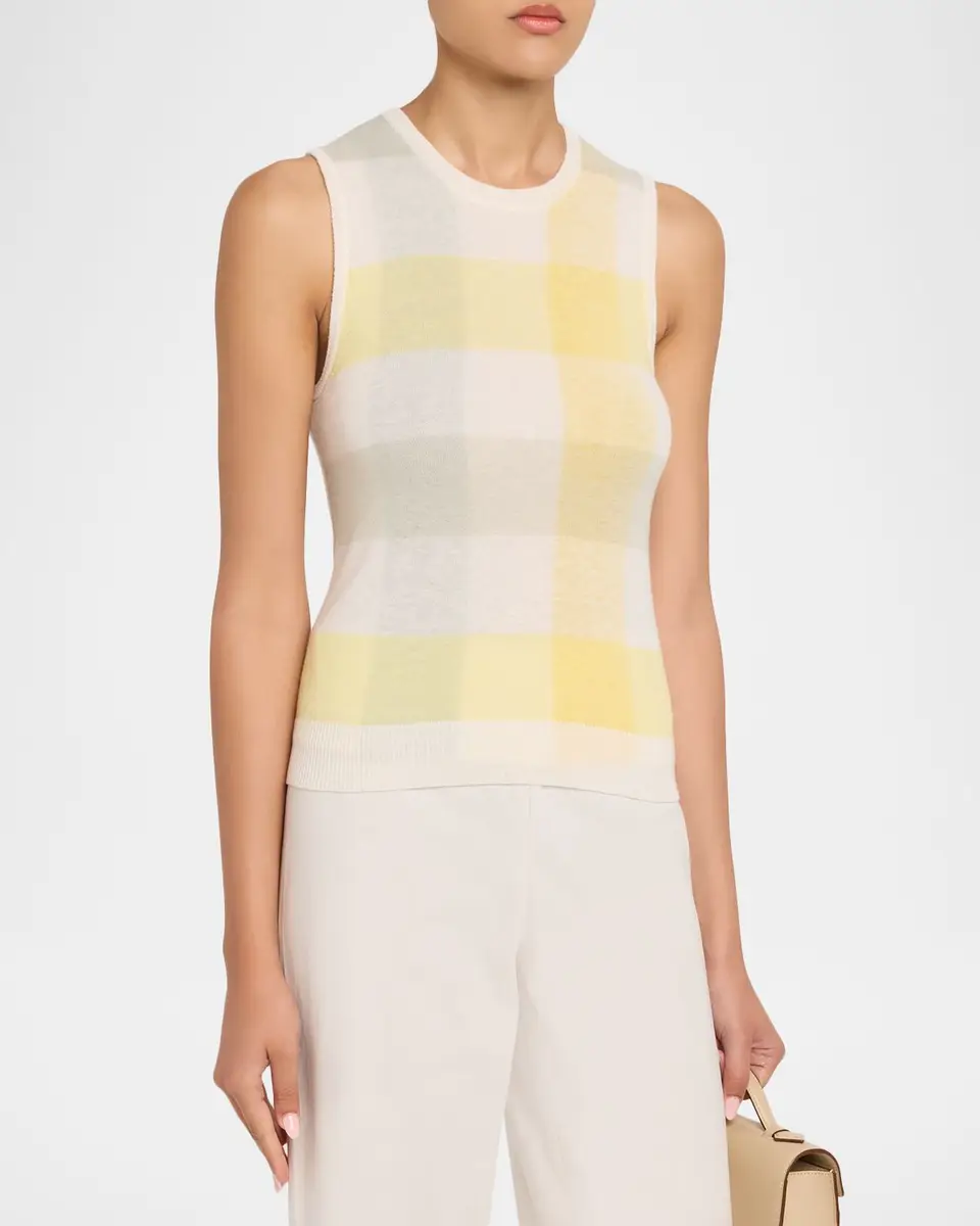 Vince Plaid Crewneck Sleeveless Top | Thumbnail 4 Vince Plaid Crewneck Sleeveless Top | Thumbnail 4