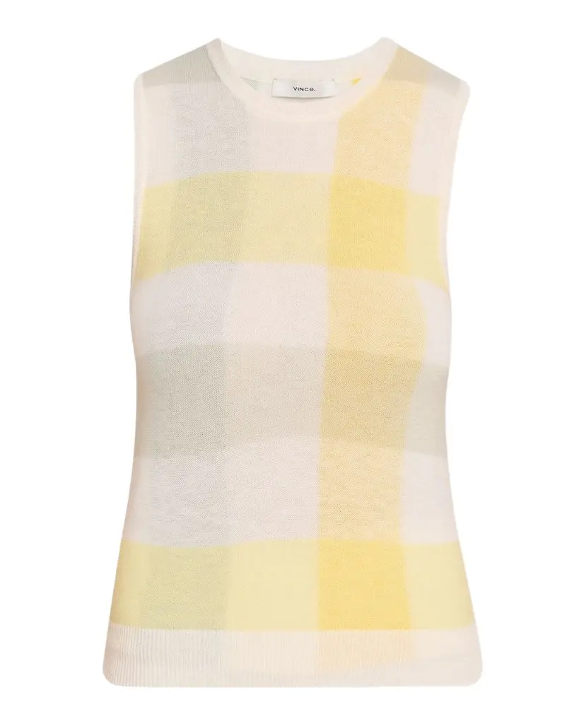 Vince Plaid Crewneck Sleeveless Top | Image 1 Vince Plaid Crewneck Sleeveless Top | Image 1