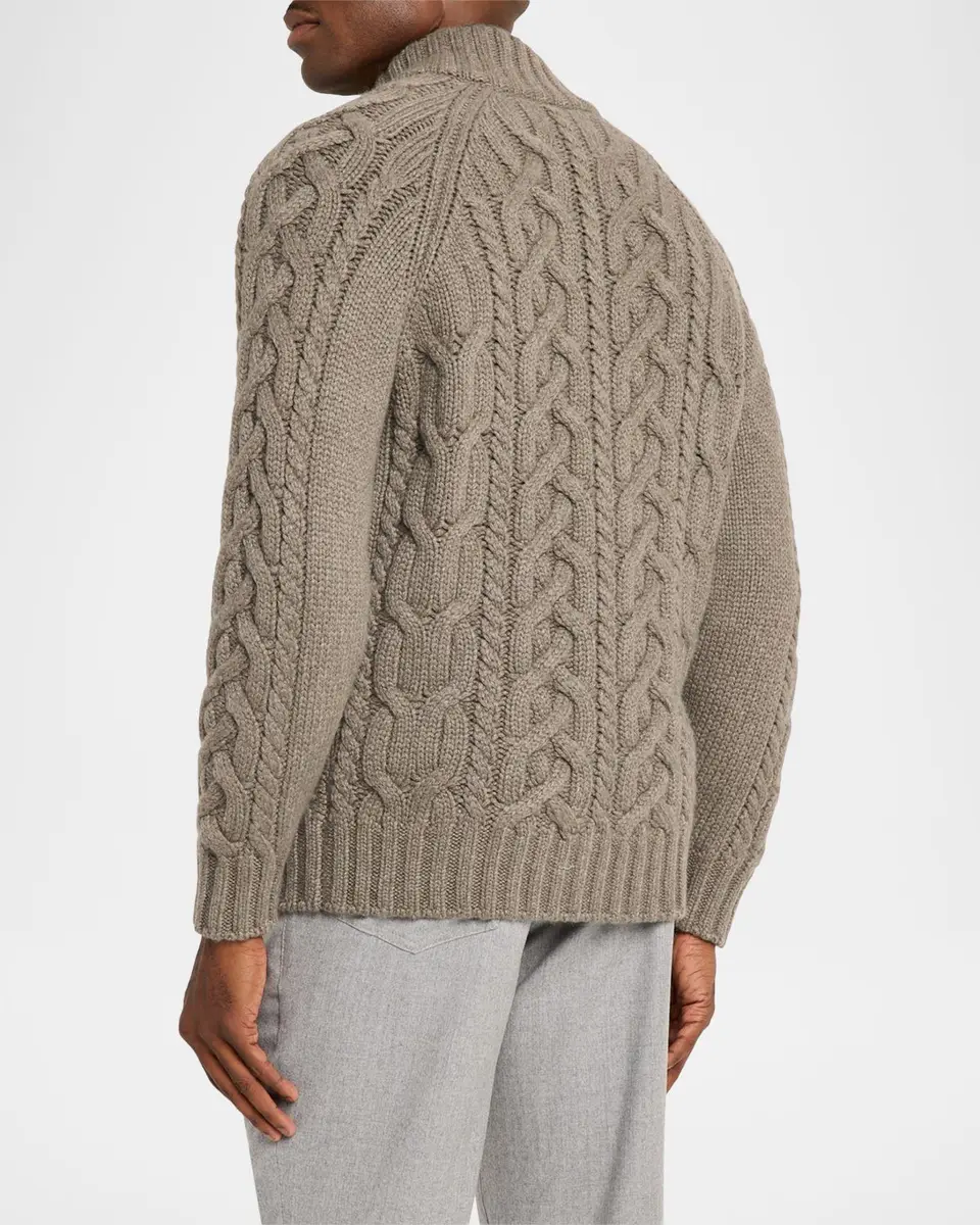 Brunello Cucinelli Men's Lofted Cashmere Cable Knit Full-Zip Cardigan | Thumbnail 3
