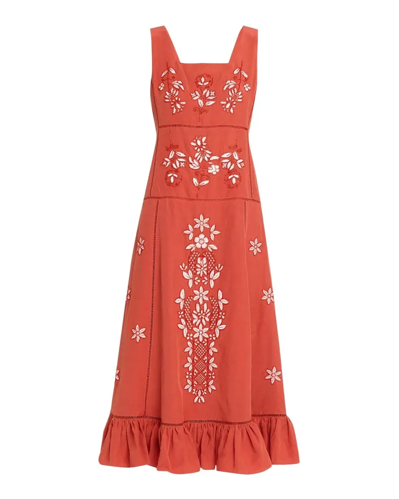 Elie Tahari The Lainey Floral-Embroidered Midi Dress | Image 1 Elie Tahari The Lainey Floral-Embroidered Midi Dress | Image 1