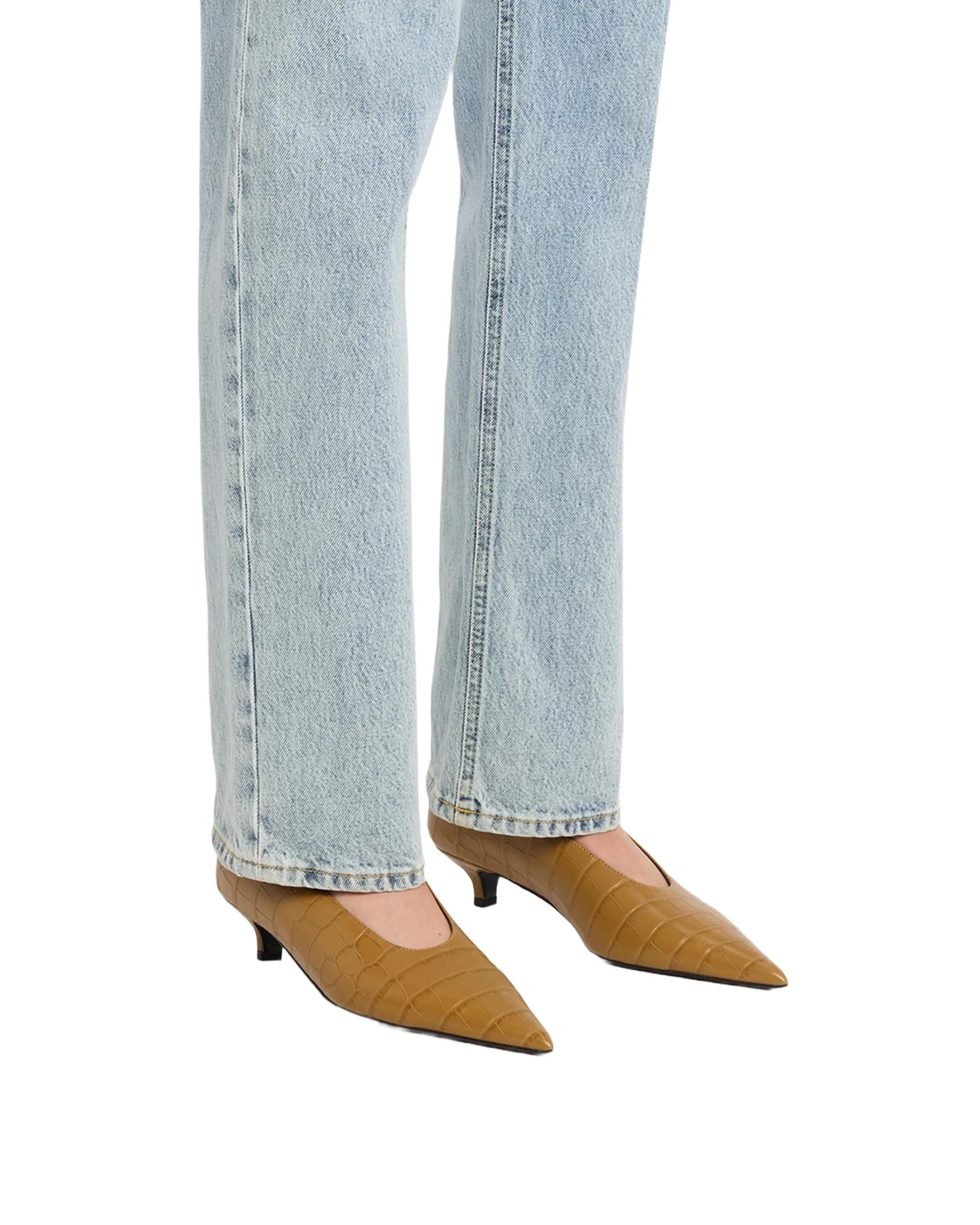 35mm Sharp Croc-Embossed Leather Pumps