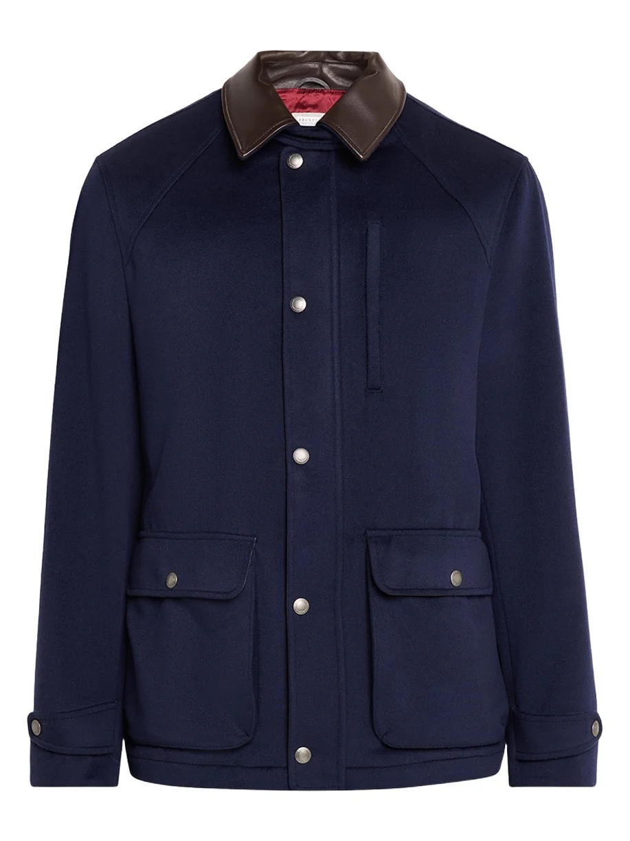 Brunello Cucinelli Men's Wool Leather-Trim Field Jacket