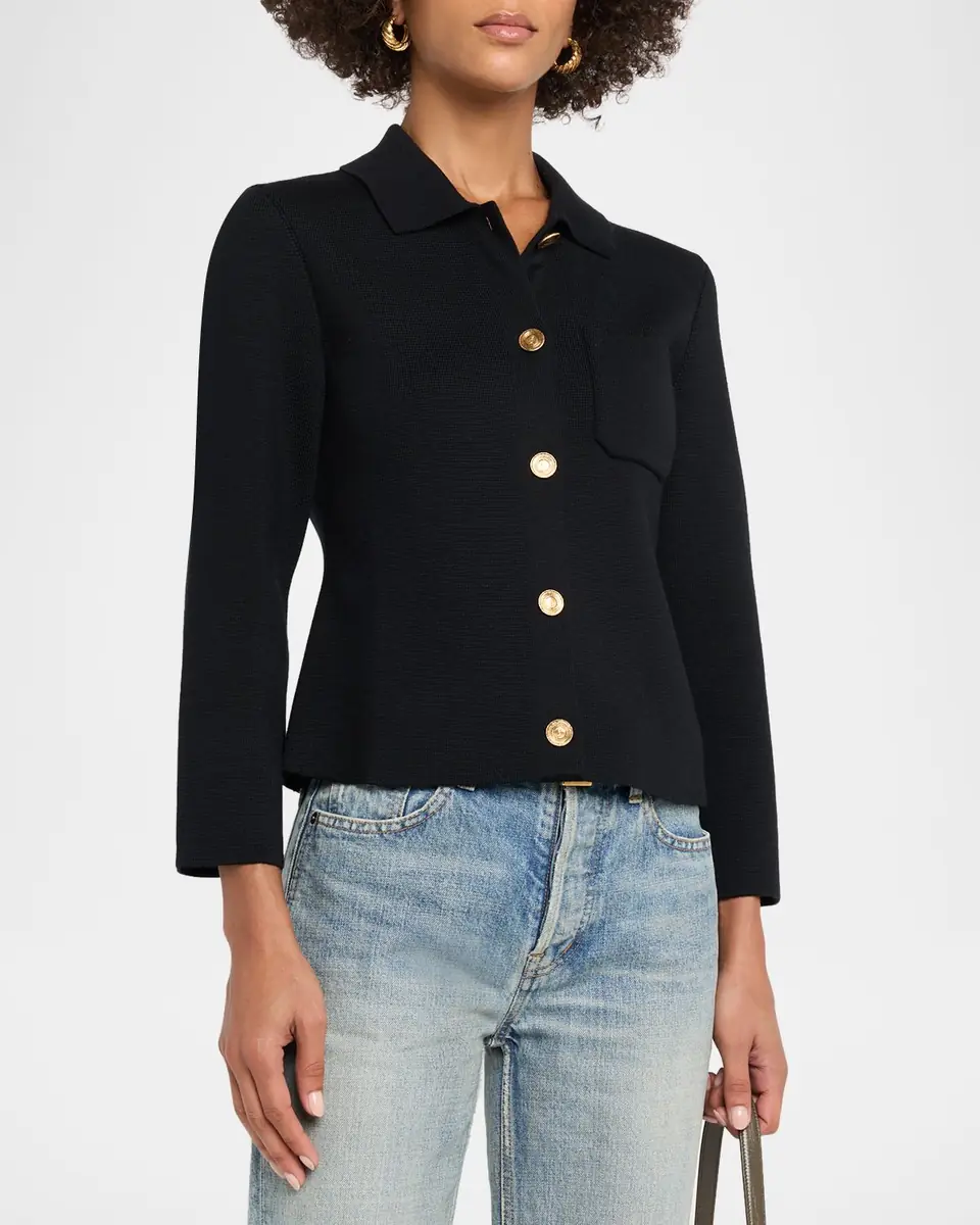 Saint Laurent Wool Button-Front Polo Cardigan | Thumbnail 3