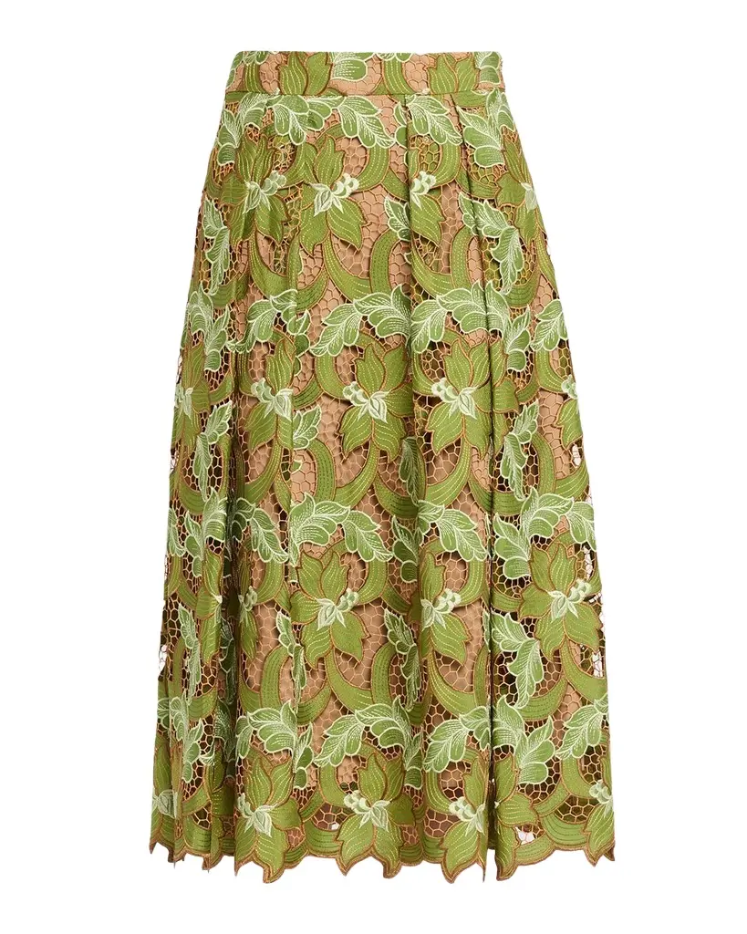 Elie Tahari The Hailey Pleated Floral Lace Midi Skirt | Image 1 Elie Tahari The Hailey Pleated Floral Lace Midi Skirt | Image 1