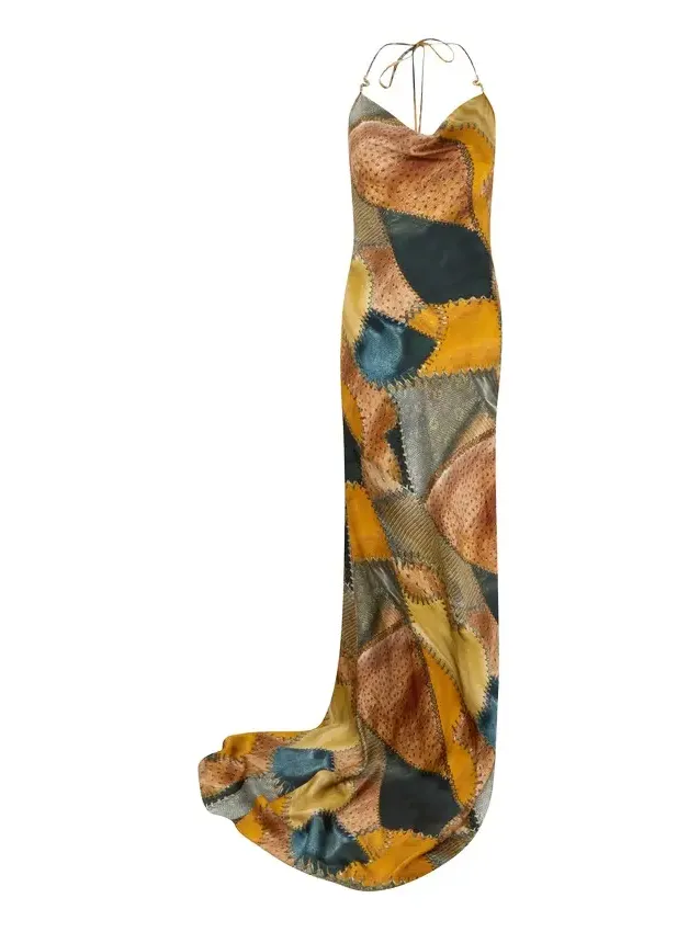 Patchwork Print Silk Slip Dress