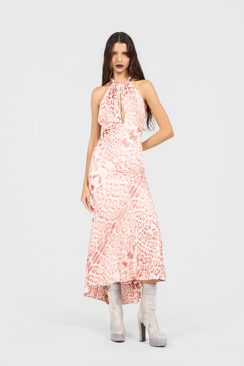 Roberto Cavalli Jaguar Pink Print Midi Dress | Thumbnail 2