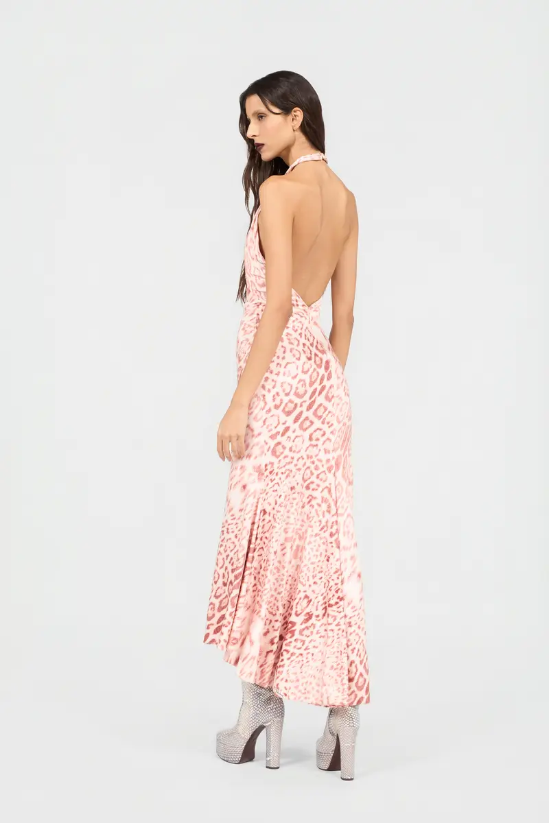 Roberto Cavalli Jaguar Pink Print Midi Dress | Thumbnail 3