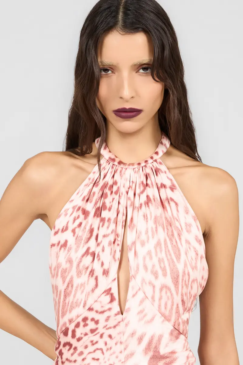 Roberto Cavalli Jaguar Pink Print Midi Dress | Thumbnail 4