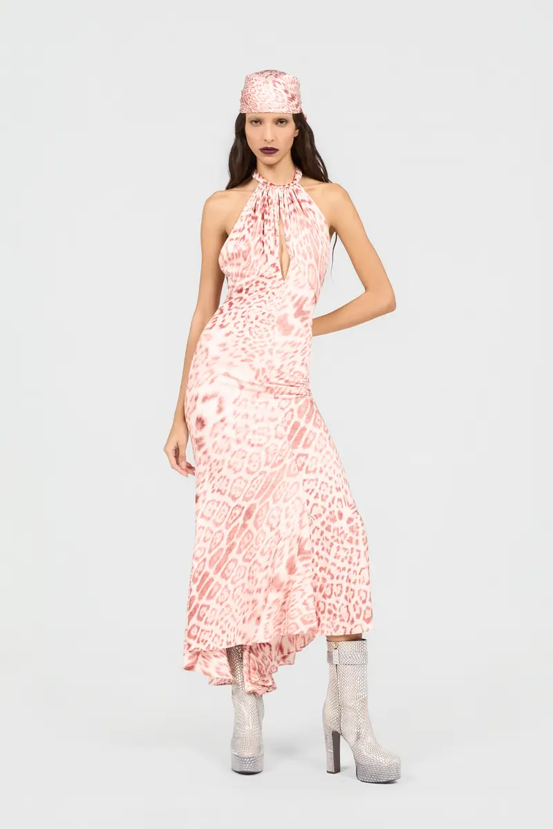 Roberto Cavalli Jaguar Pink Print Midi Dress | Thumbnail 6