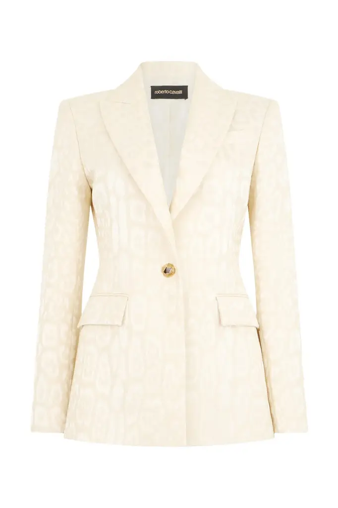 Roberto Cavalli Ivory Jacket With Jaguar Motif | Image 1 Roberto Cavalli Ivory Jacket With Jaguar Motif | Image 1